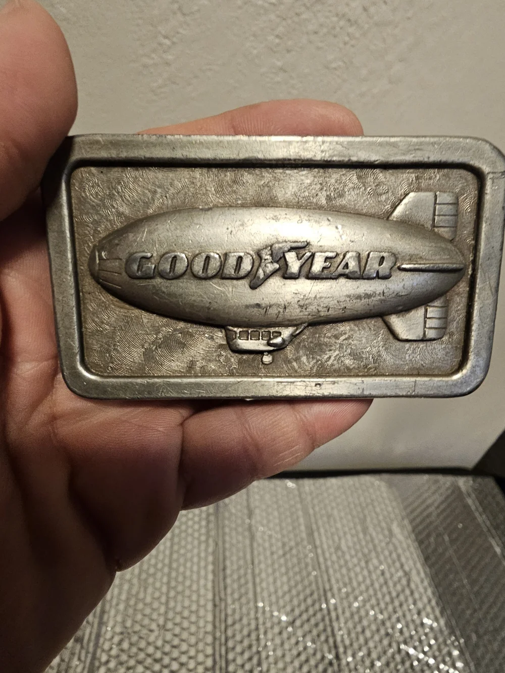vintage 1974 Goodyear Blimp pewter belt buckle